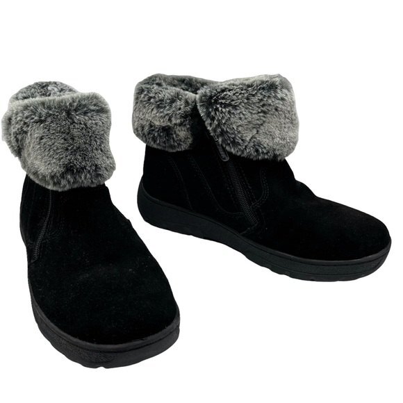 KHOMBU Jessica Winter Boots Women’s Size 7M Black Suede Faux Fur Water Repellent - Picture 2 of 12